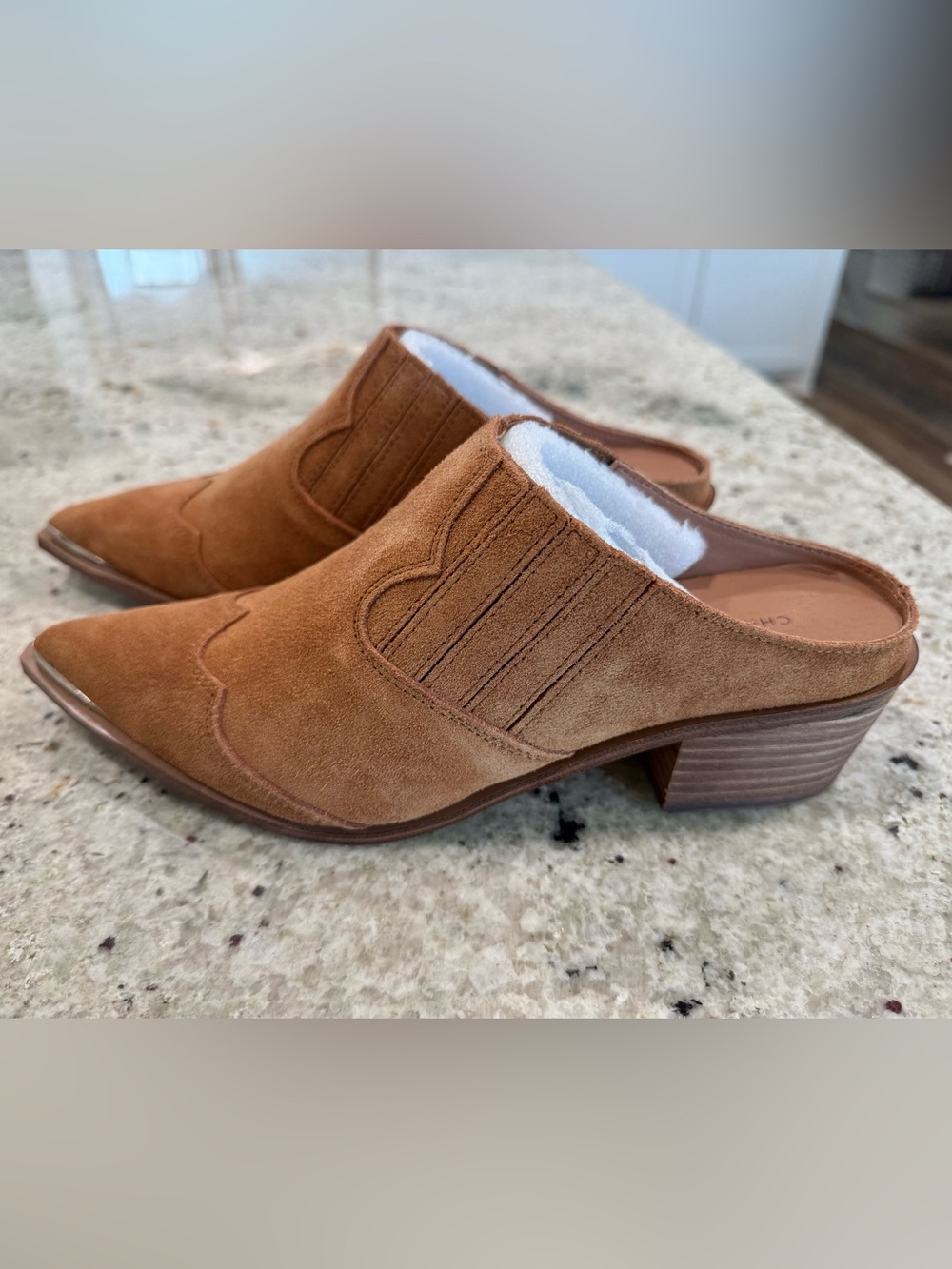 Chinese Laundry "Marishka" Split Suede Western Mule Slide Boots- Brown (NIB)